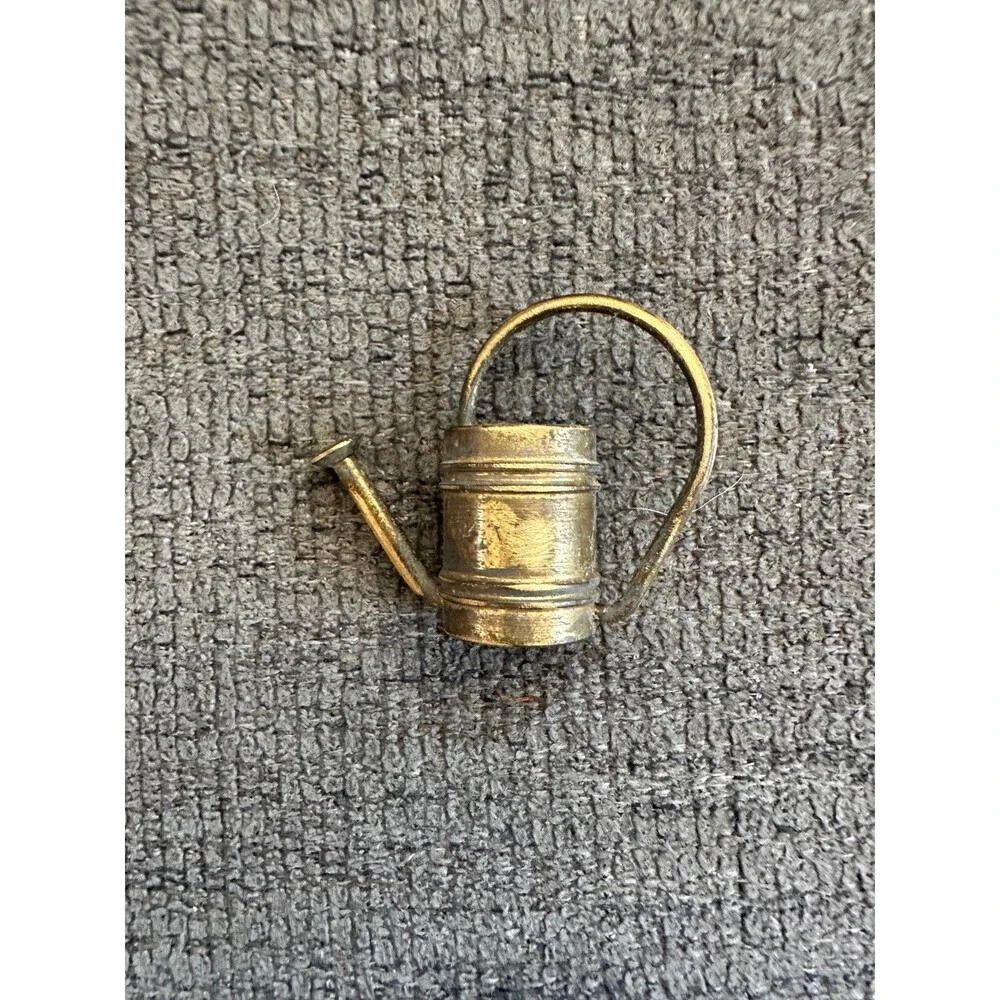 Vintage Collectable Rustic Brass Mini Watering Can Aged Patina Tarnished Charm
